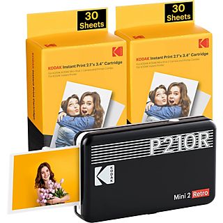 KODAK Draagbare fotoprinter Mini 2 Retro Zwart + Pak van 60 fotopapieren (P210RB60)