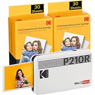 KODAK Draagbare fotoprinter Mini 2 Retro Wit + Pak van 60 fotopapieren (P210RW60)