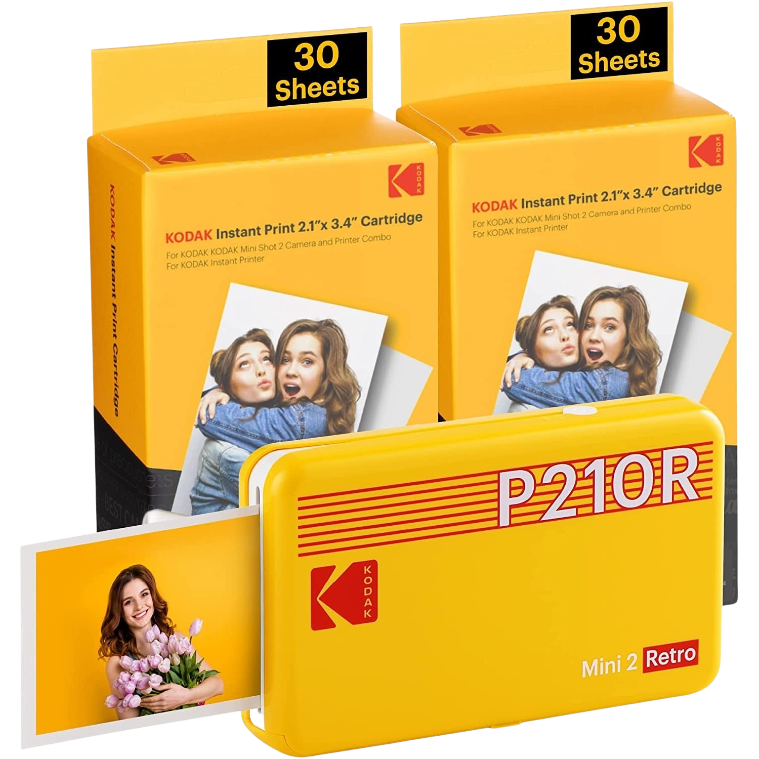 KODAK Draagbare fotoprinter Mini 2 Retro Geel + Pak van 60 fotopapieren (P210RYK60) Fotoprinter