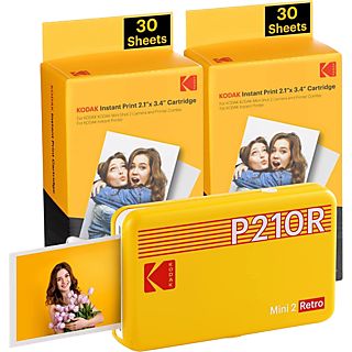 KODAK Draagbare fotoprinter Mini 2 Retro Geel + Pak van 60 fotopapieren (P210RYK60)