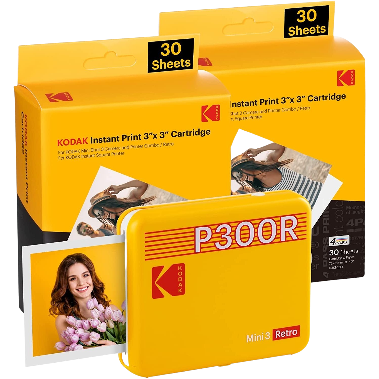 KODAK Draagbare fotoprinter Mini 3 Retro Geel + Pak van 60 fotopapieren (P300RY60) Fotoprinter