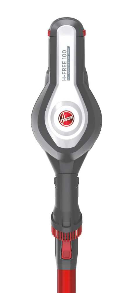 Un aspirapolvere Hoover H-FREE 100. È grigio e rosso, mostrato dall'alto verso il basso.