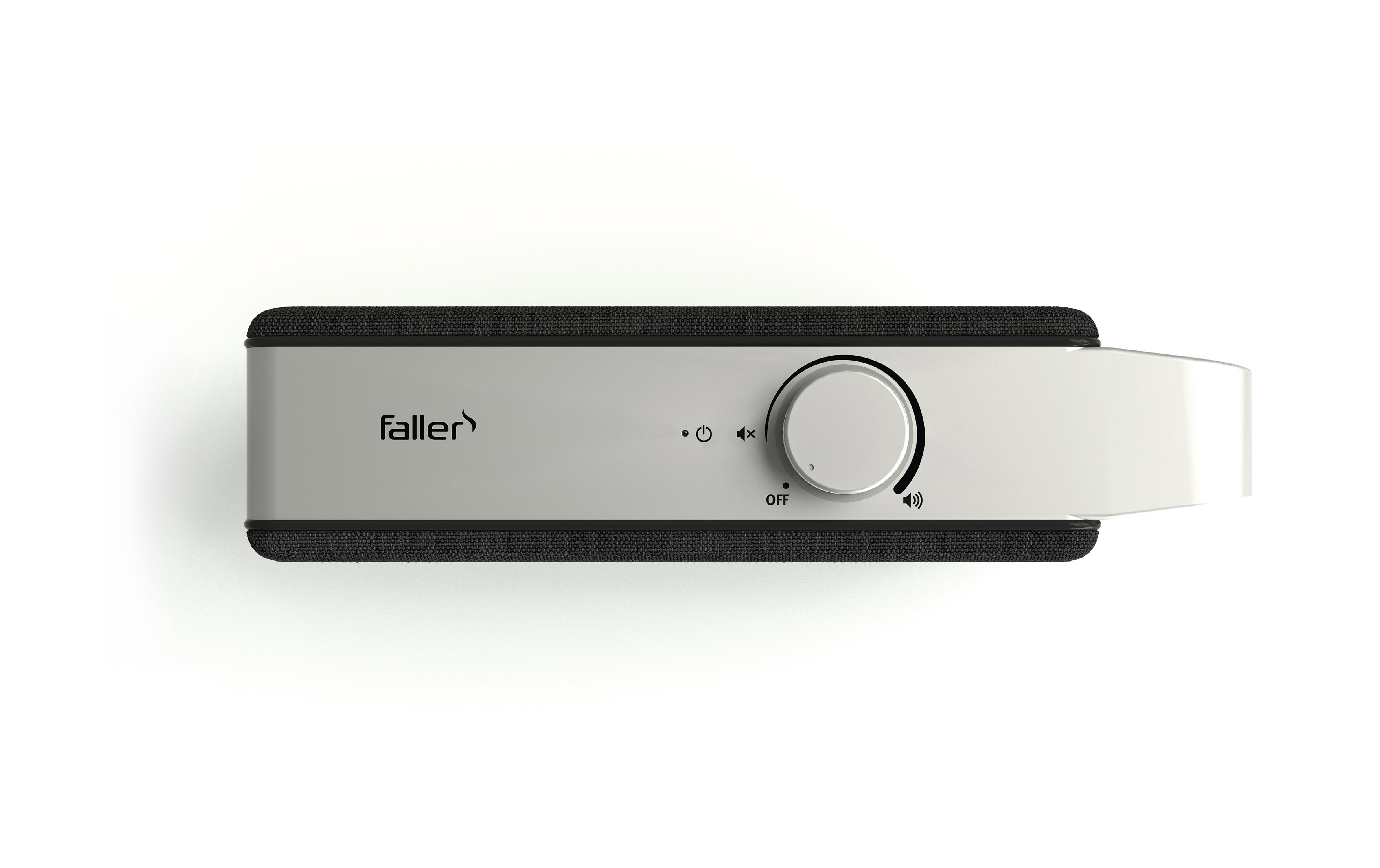 Silberner und schwarzer Audio-Receiver mit zentralem Lautstärkeregler und Knöpfen.