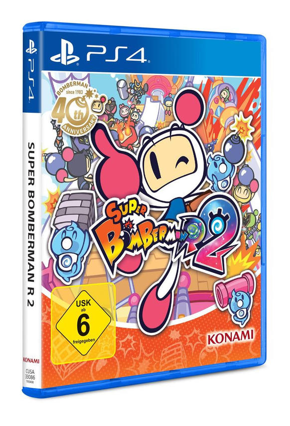 PS4-Spielbox für Super Bomberman R 2, mit Charakterkunst und Spieldetails.