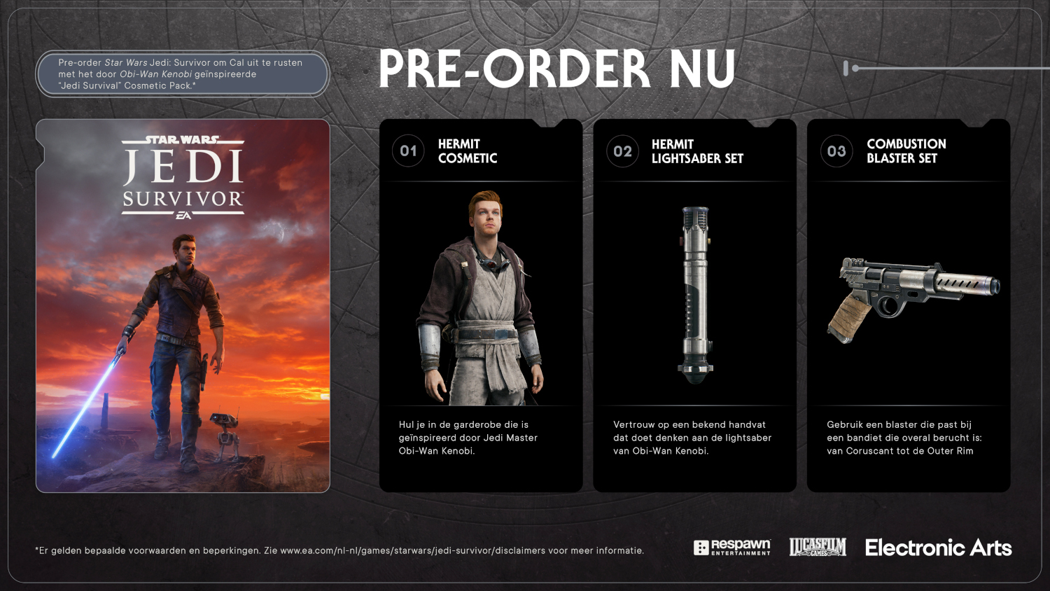 Star Wars game pre-order ad. It shows character and items.