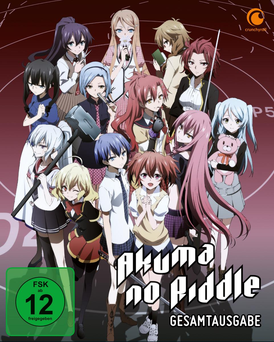 Anime-DVD-Cover mit mehreren weiblichen Charakteren. Titel: Akuma no Riddle, japanischer Text.