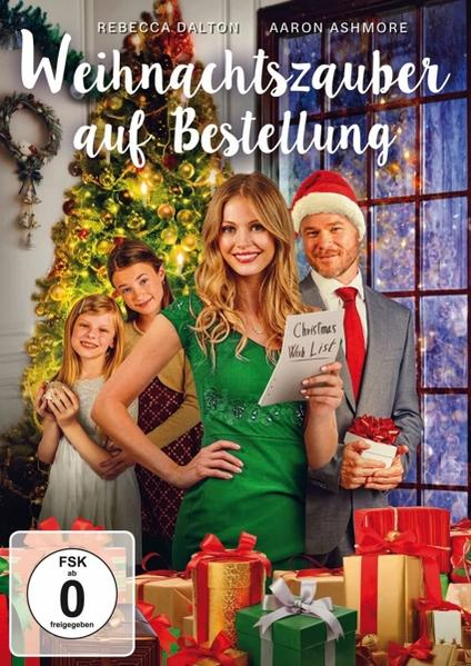 DVD-Cover. Familie vor einem Weihnachtsbaum. Text: 'Weihnachtszauber auf Bestellung'.