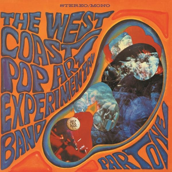 Albumcover mit orangefarbenem Hintergrund, blauem Text und psychedelischem Design.