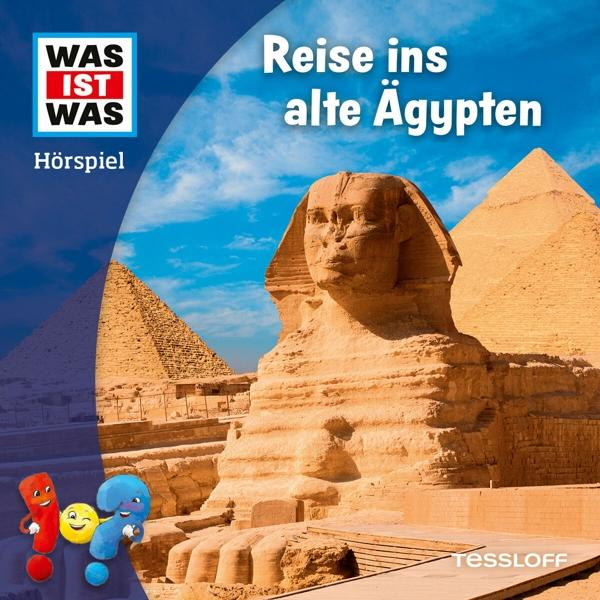 Buchcover. Illustration der Sphinx und Pyramiden. Text: Reise ins alte Ägypten.