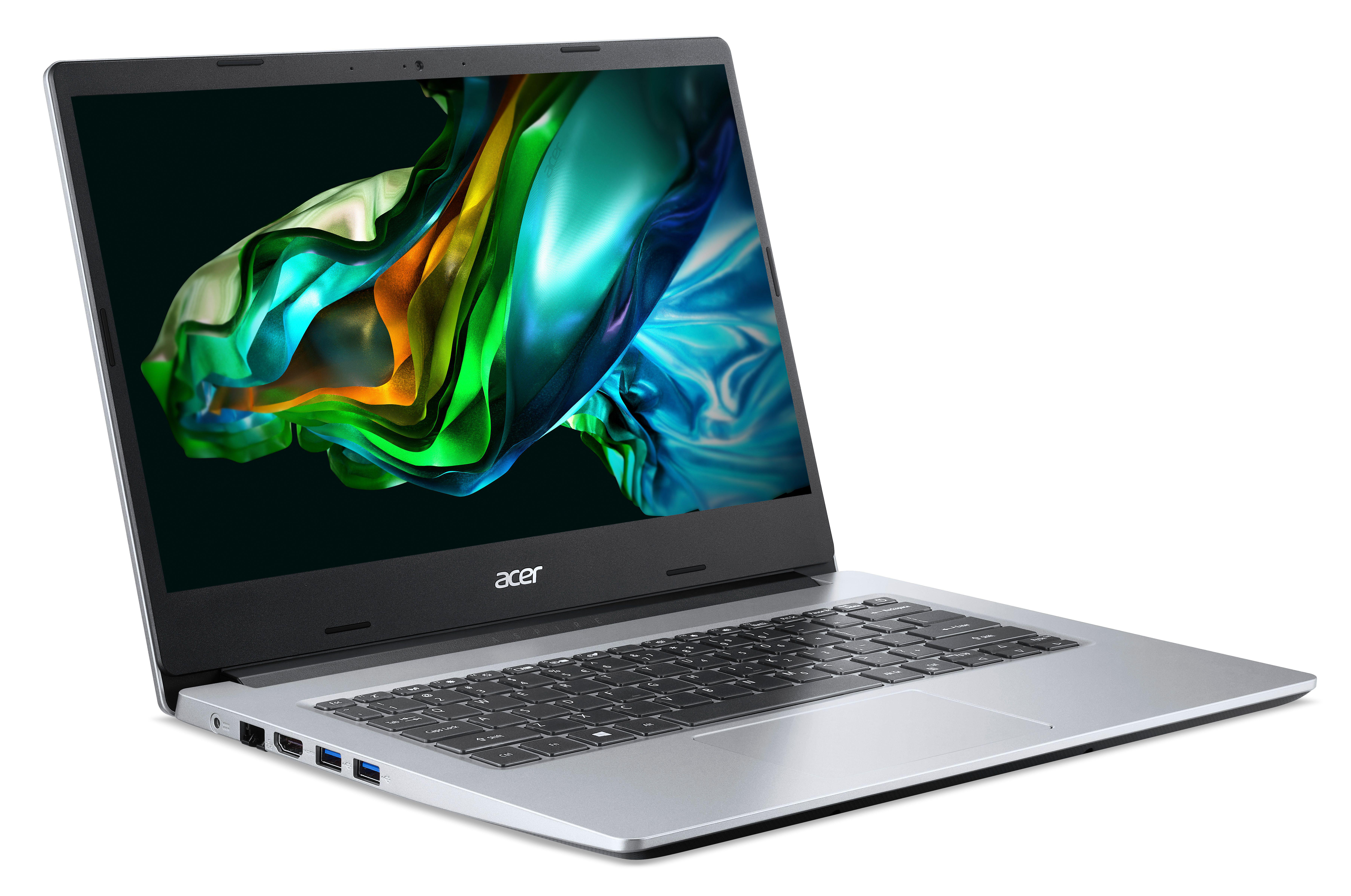 ACER Aspire 3 (A314-35-C2PZ), Notebook Silver Graphics, 4 SSD, UHD GB Zoll mit Pure Intel® Celeron® RAM, GB Prozessor, 14,0 128 Display, Intel