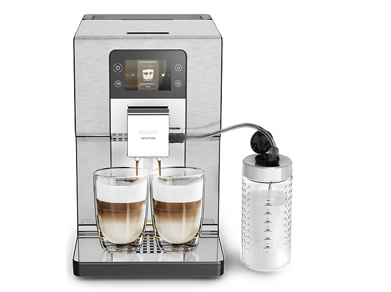 Cafetera superautomática  Krups Intuition Experience + EA877D10, 1550 W,  15 bar, 3 L, 8 perfiles, 3 temp., 2 tazas, Pantalla táctil, OLED, Inox.