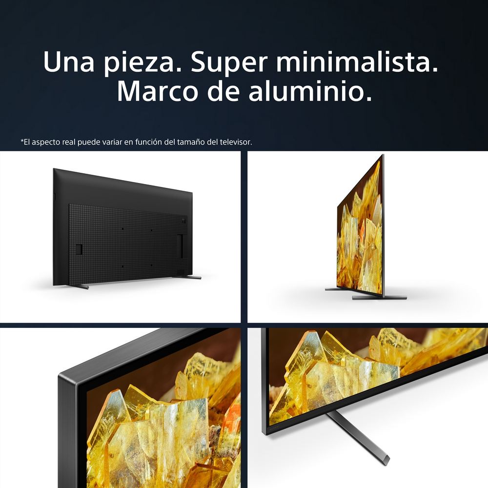 Múltiples vistas de un televisor, mostrando su parte trasera, lateral y detalles.