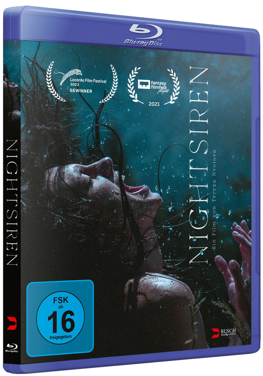 Eine Blu-ray-Hülle mit dem Gesicht einer Frau und dem Titel 'NIGHTSIREN' auf dem Cover.