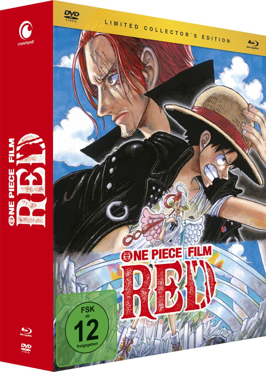 Eine DVD-Box für den Anime-Film 'One Piece Film Red' mit den Hauptfiguren.