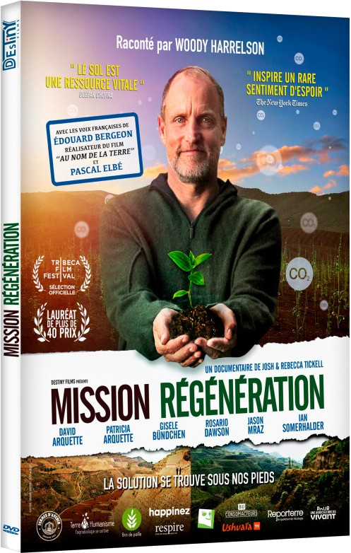 Couverture de film avec Woody Harrelson, une plante et du texte. Le titre est 'Mission Régénération'.