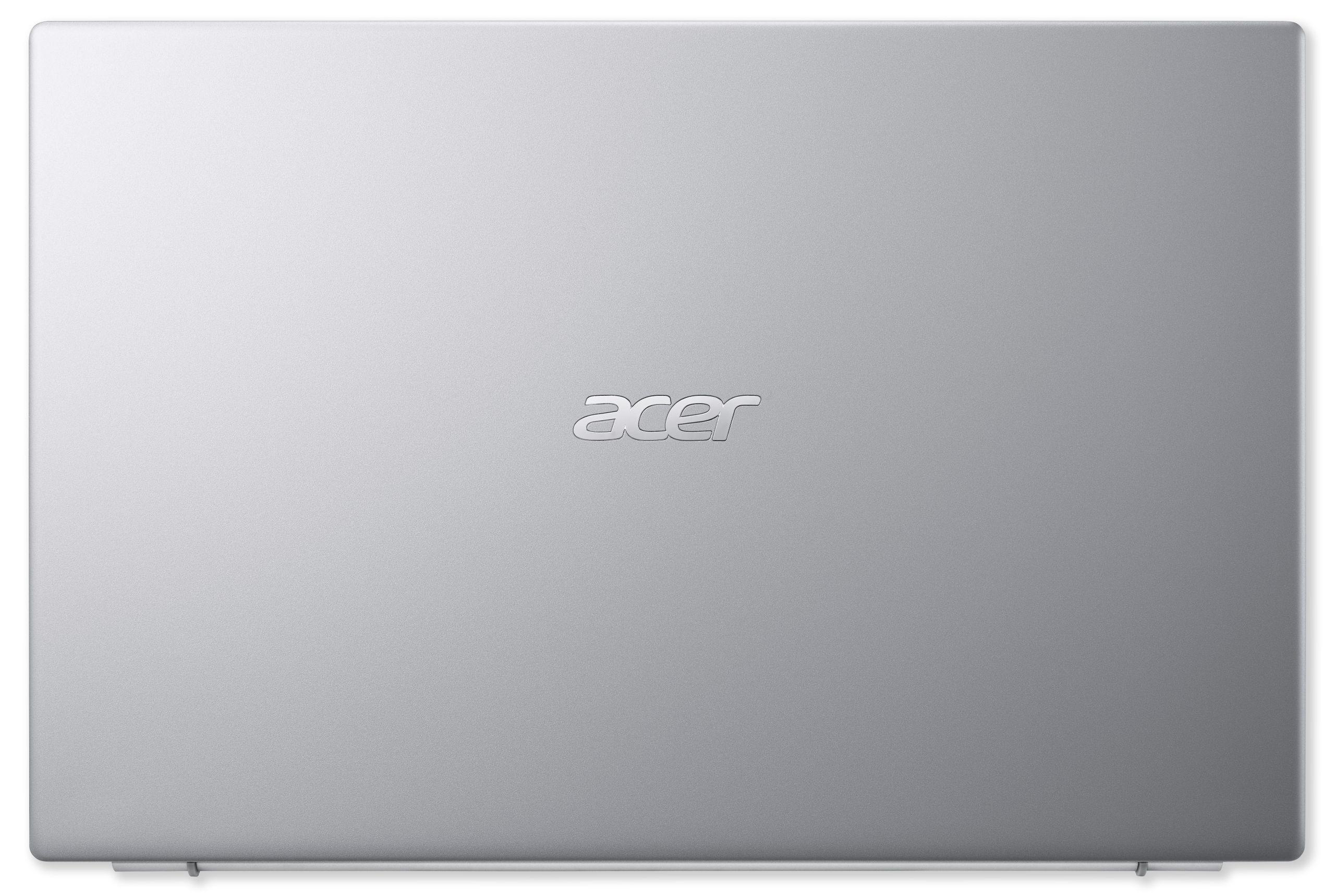 Silberner Laptop, geschlossen. Das Wort 'acer' steht in der Mitte.
