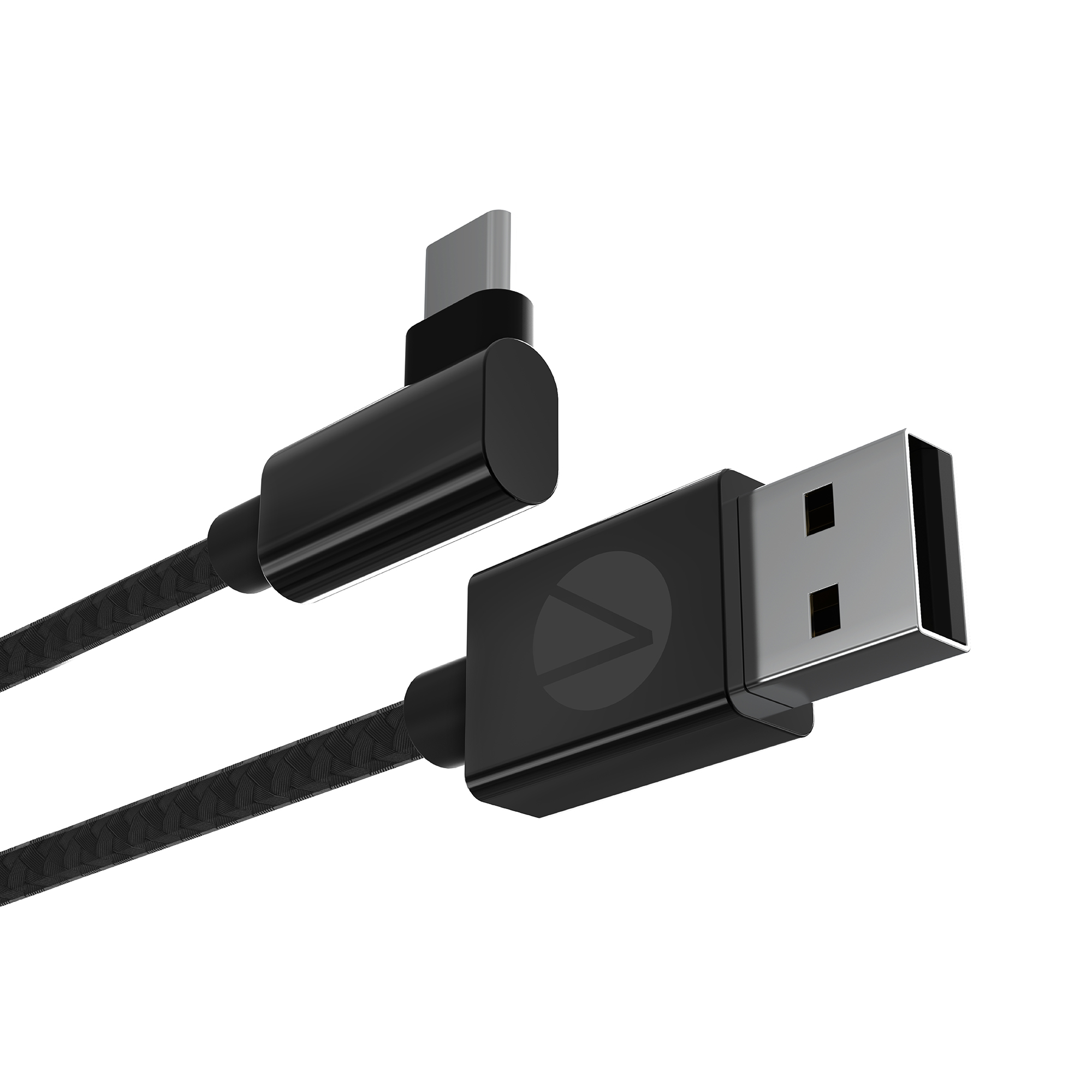 Ein schwarzes USB-Kabel mit einem USB-A-Ende und einem USB-C-Ende.