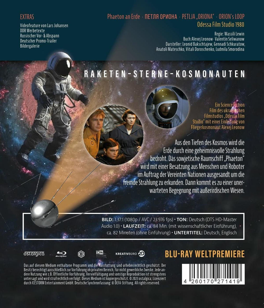 Rückseite einer Blu-ray-Disc-Verpackung mit Astronauten und einer Rakete.