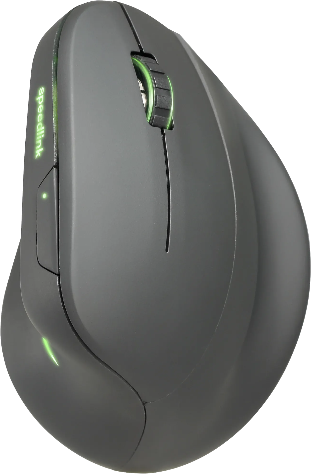 Mouse per computer grigio con rotella di scorrimento. Si vede il marchio 'speedlink'.