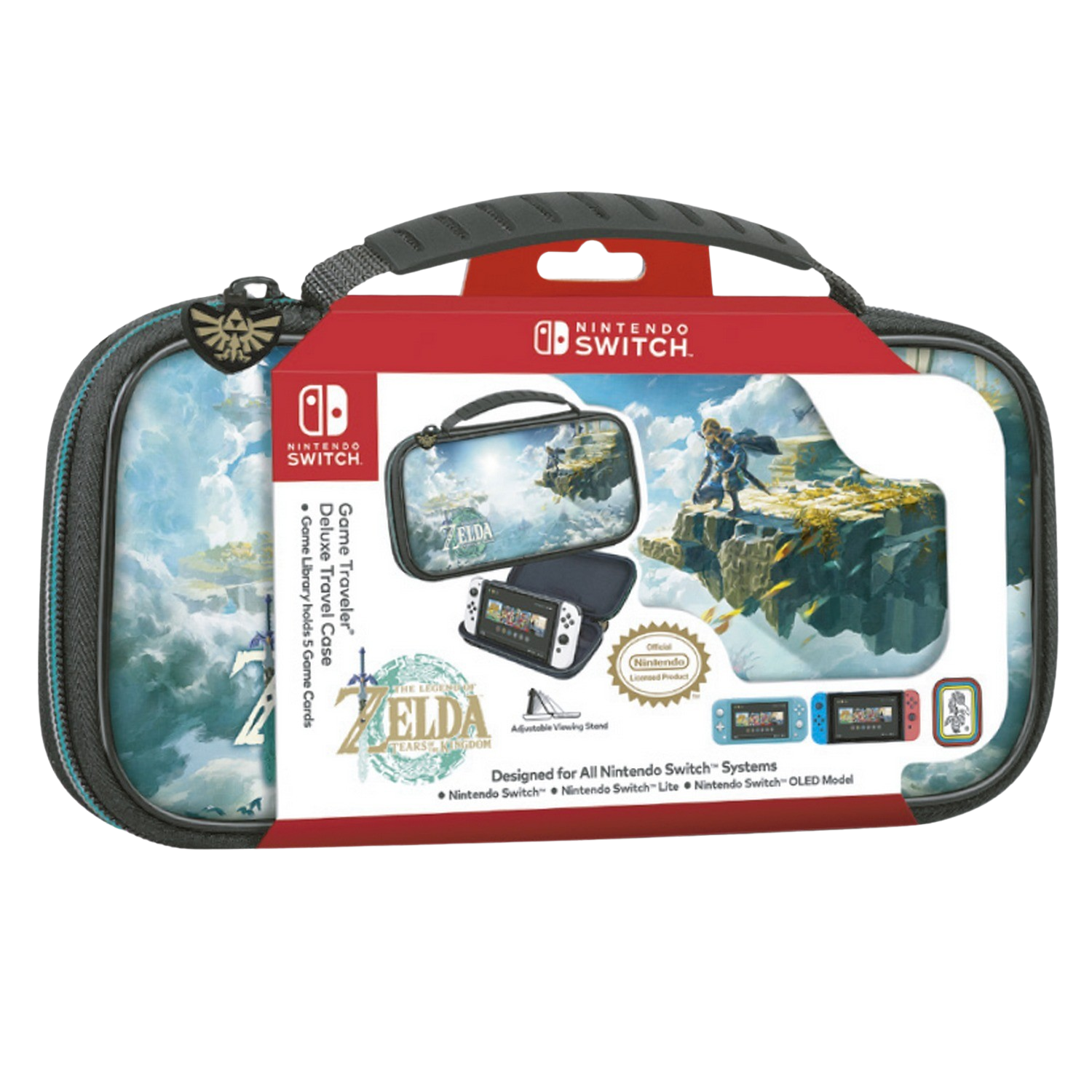 Nintendo Switch travel case. It has a handle, the Nintendo Switch logo and a picture of the game.