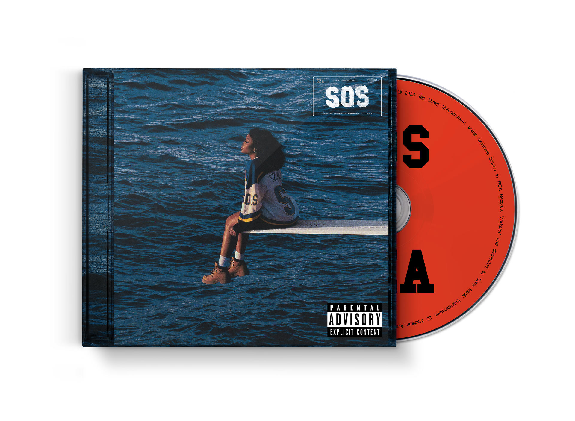SZA's Albumcover mit ihr auf einem Sprungbrett, CD rechts.