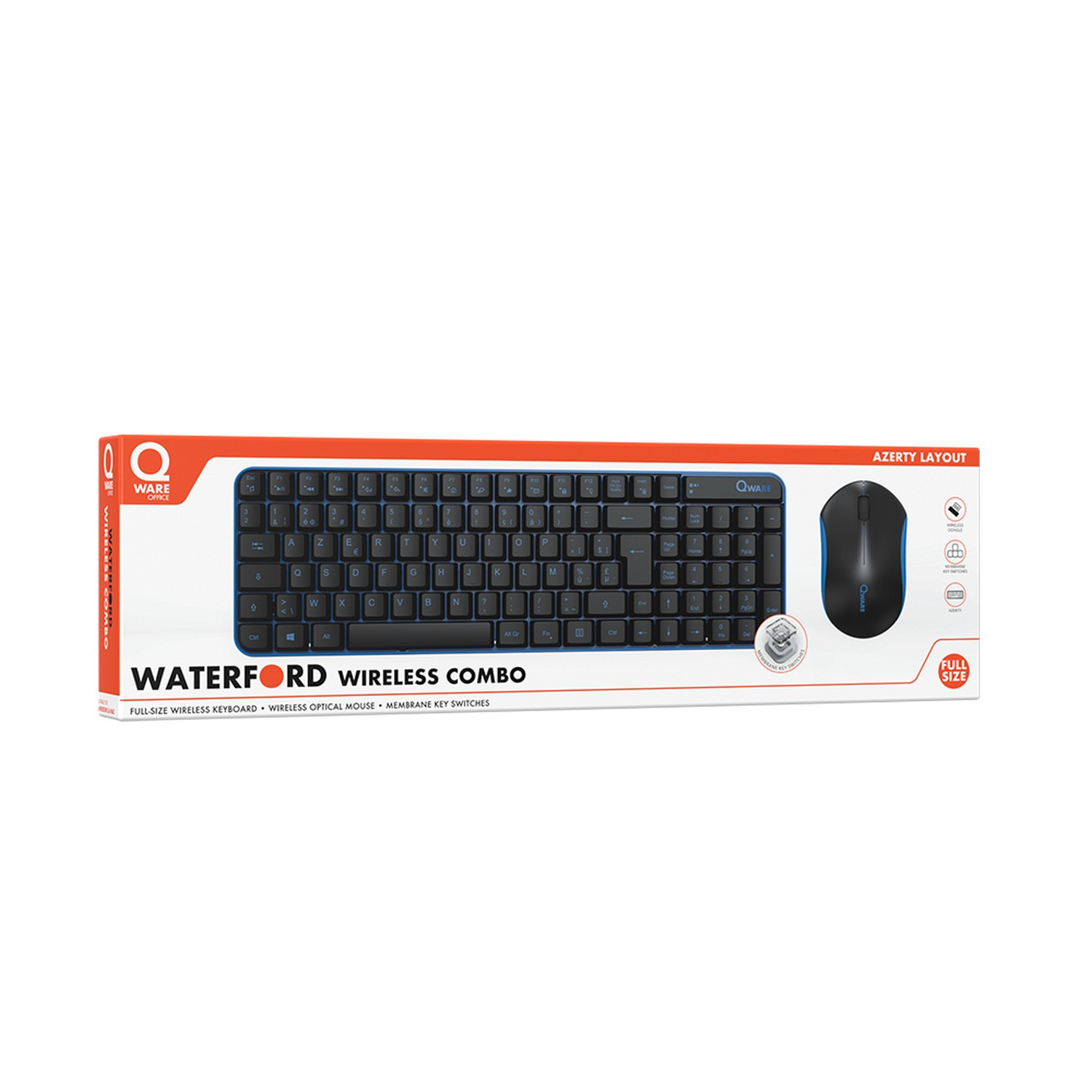 Keyboard and mouse combo on a white background. Black keys and a black mouse.