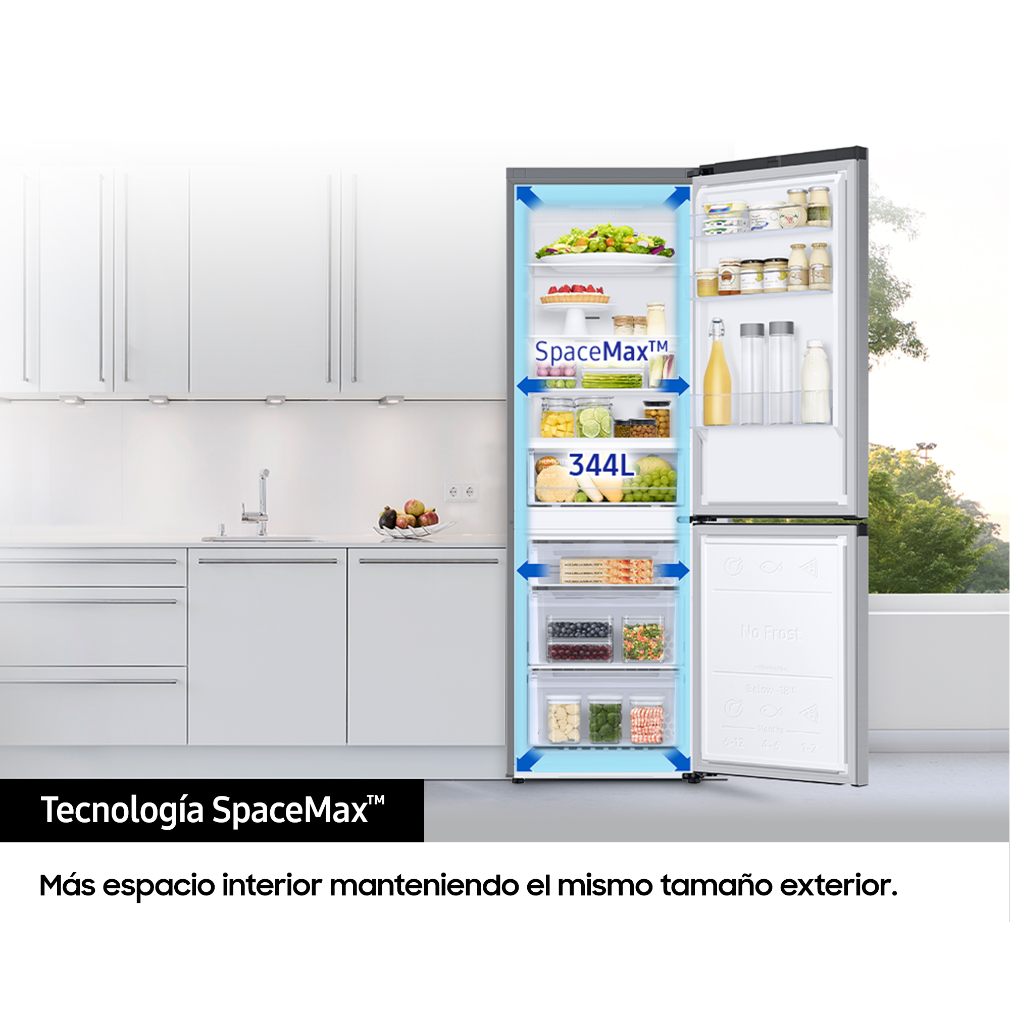 Un refrigerador con la puerta abierta. El interior es visible.