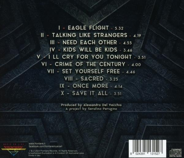 CD-Cover mit Trackliste. Dunkler Hintergrund mit geometrischen Mustern. Text ist weiß. CD-Logo sichtbar.