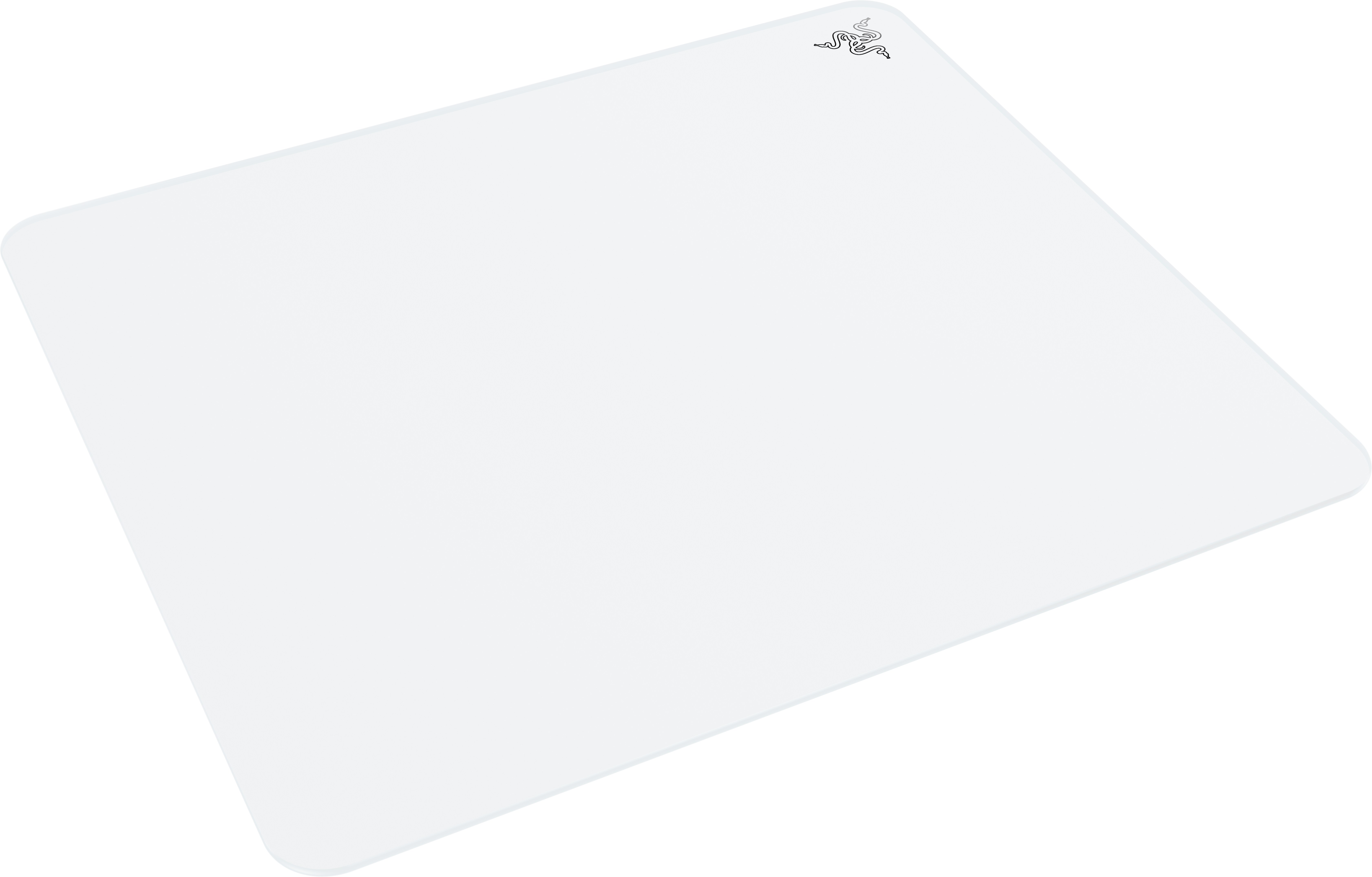 Weißes rechteckiges Mousepad mit kleinem Logo in der oberen rechten Ecke.
