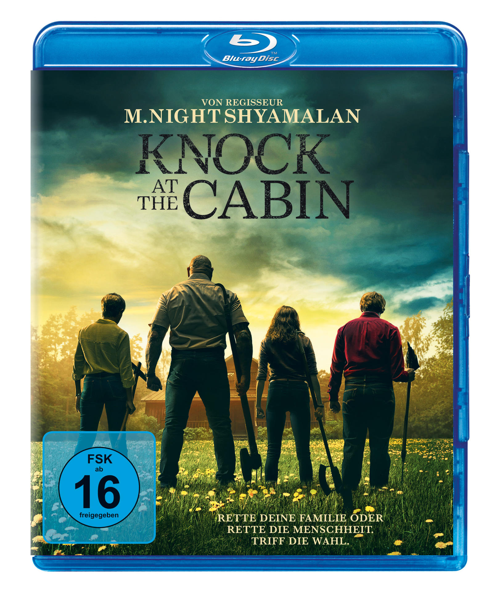 Filmcover: vier Personen gehen vom Betrachter weg in ein Feld, mit Text und blauem Rahmen.