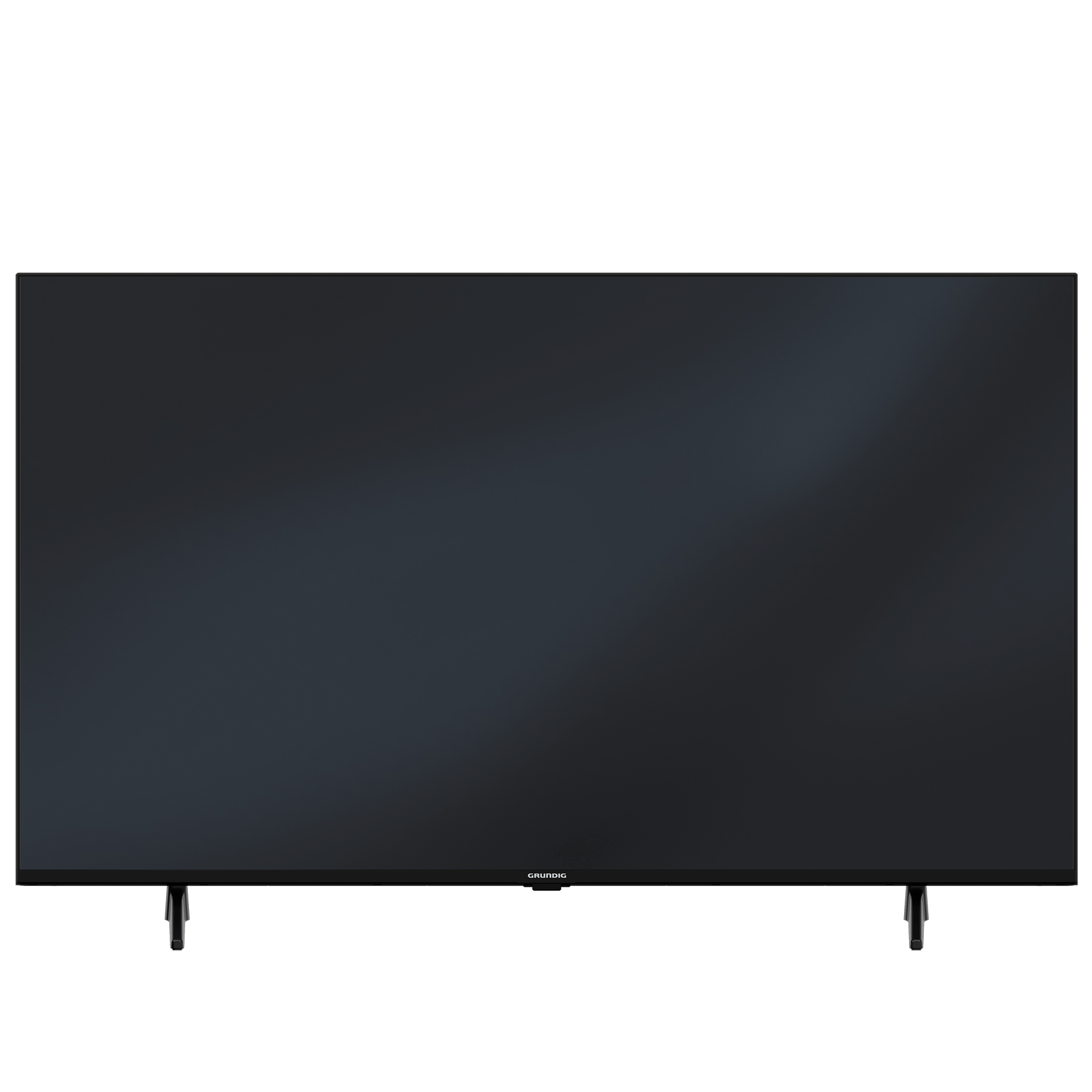 Siyah bir arka plan üzerinde önden siyah bir düz ekran TV. Ekran kapalı.