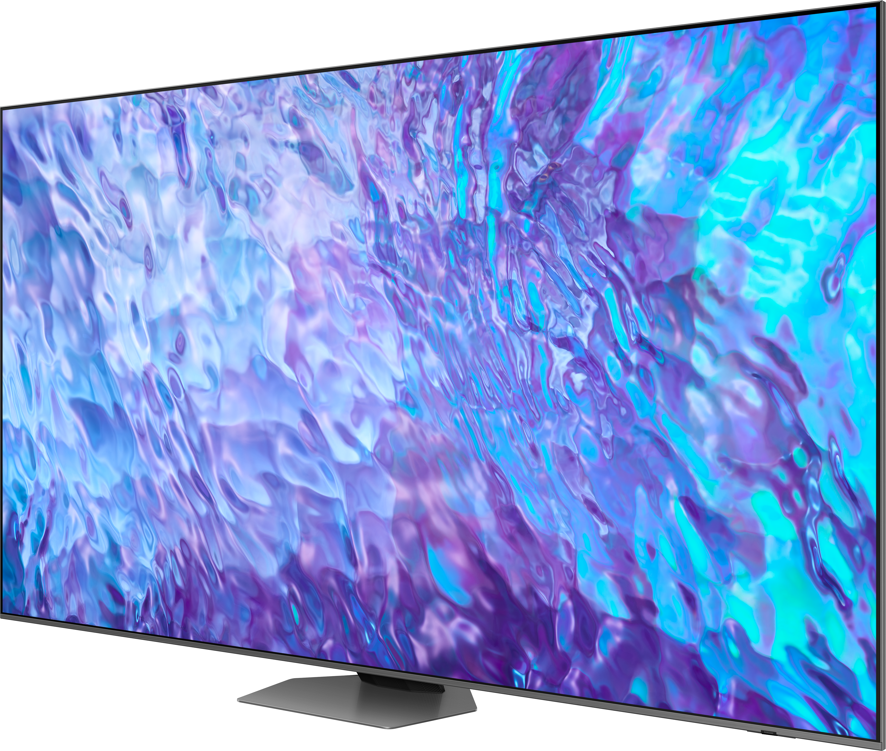Fernseher, blaues abstraktes Kunstwerk auf dem Bildschirm.