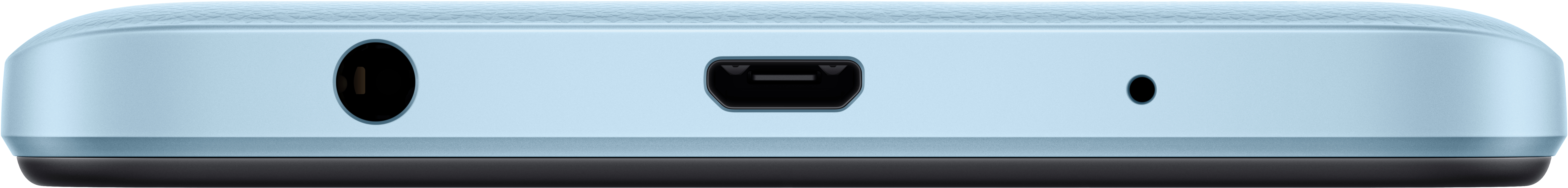 Close-up van een apparaat met een koptelefoonaansluiting, USB-C-poort en een kleine microfoon.