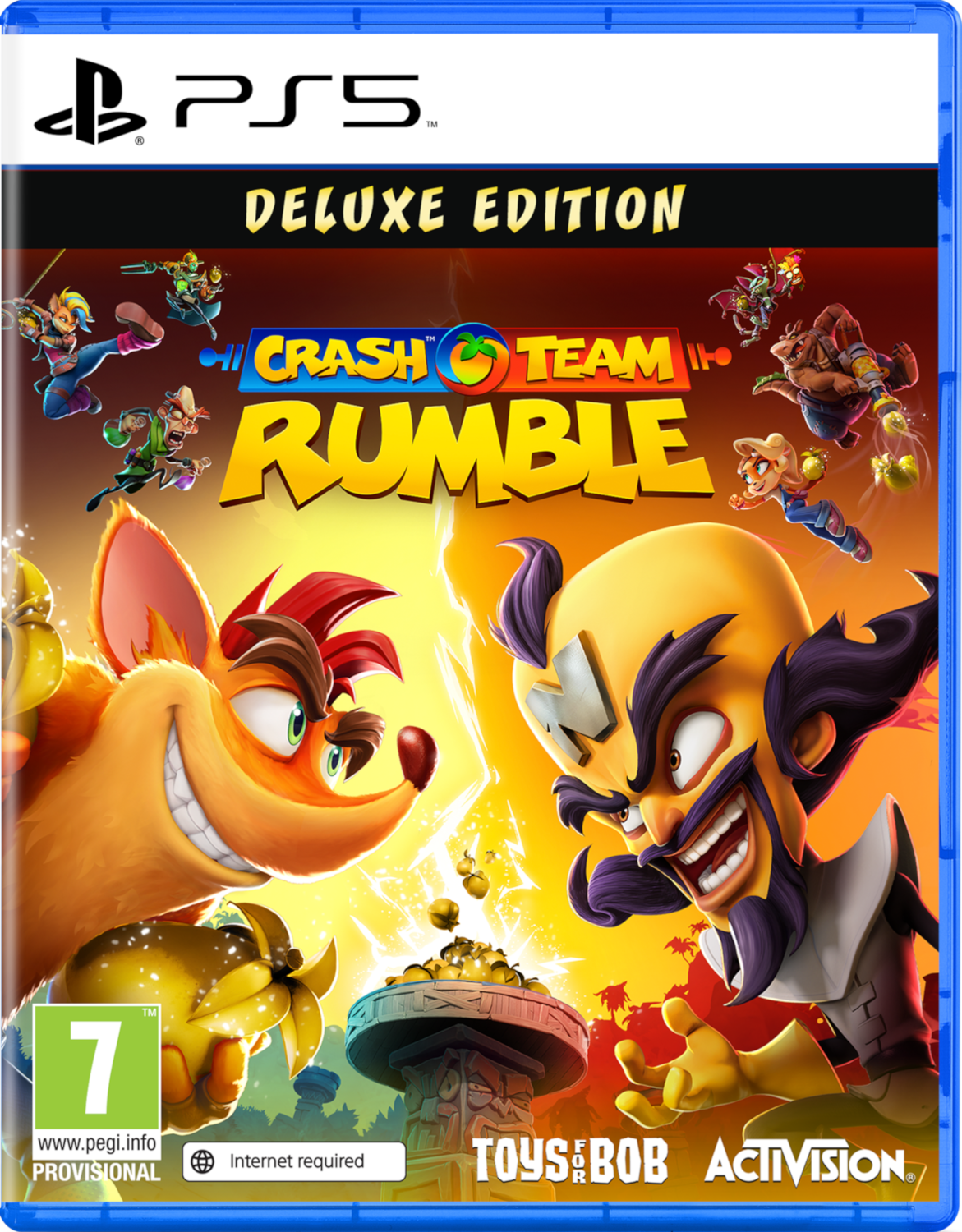 Pochette de jeu PS5 : personnages de Crash Bandicoot. Le titre est Crash Team Rumble, Deluxe Edition.