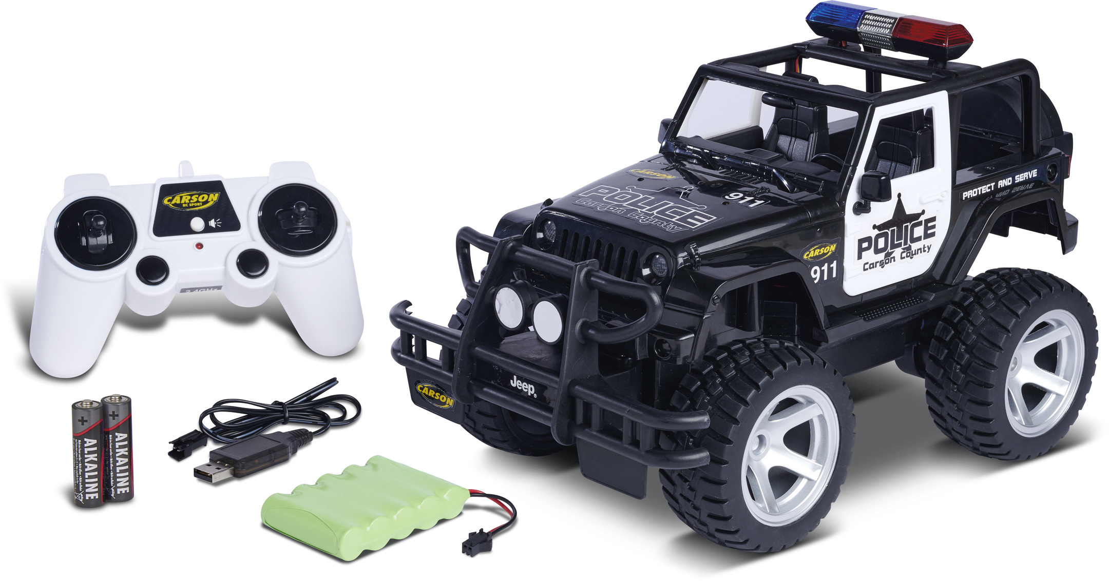 CARSON 1:12 Wrangler Jeep Police Spielzeugauto, Mehrfarbig RTR 100% 2.4G R/C