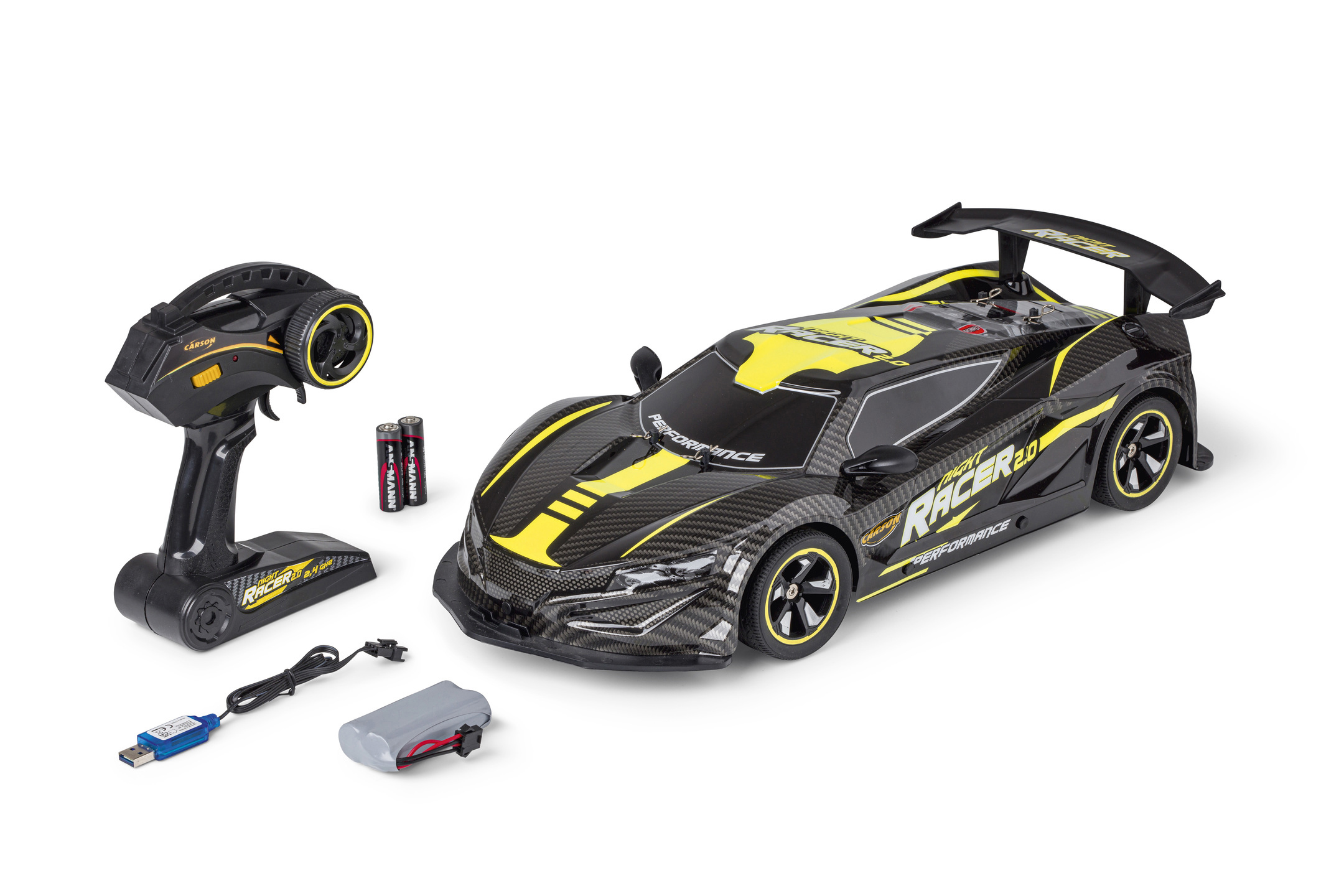 CARSON 1:10 Night Racer 2.0 R/C Mehrfarbig 2.4G Spielzeugauto, gelb RTR 100