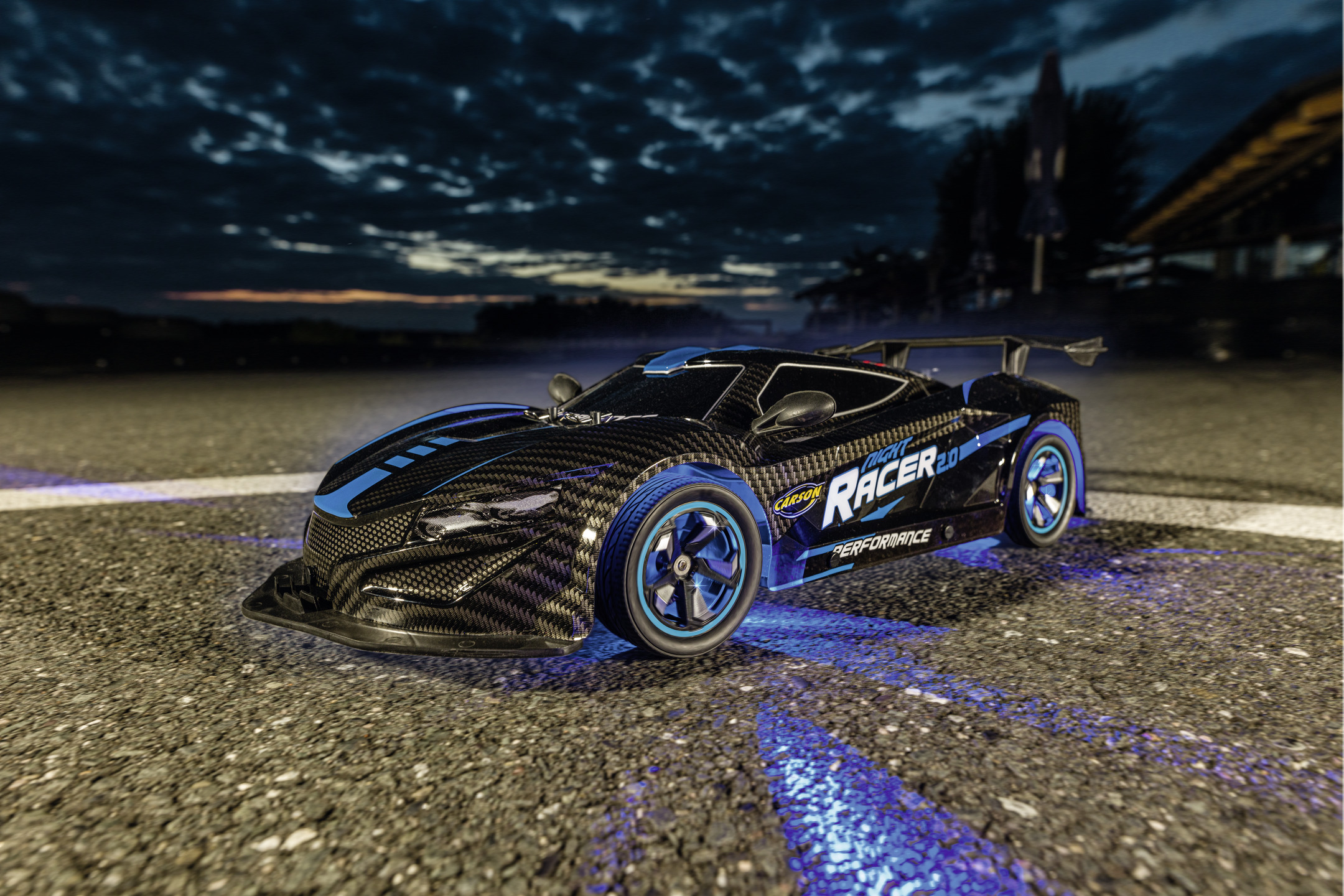 CARSON 1:10 Night Racer 2.0 2.4G 100% RTR blau R/C Spielzeugauto, Mehrfarbig