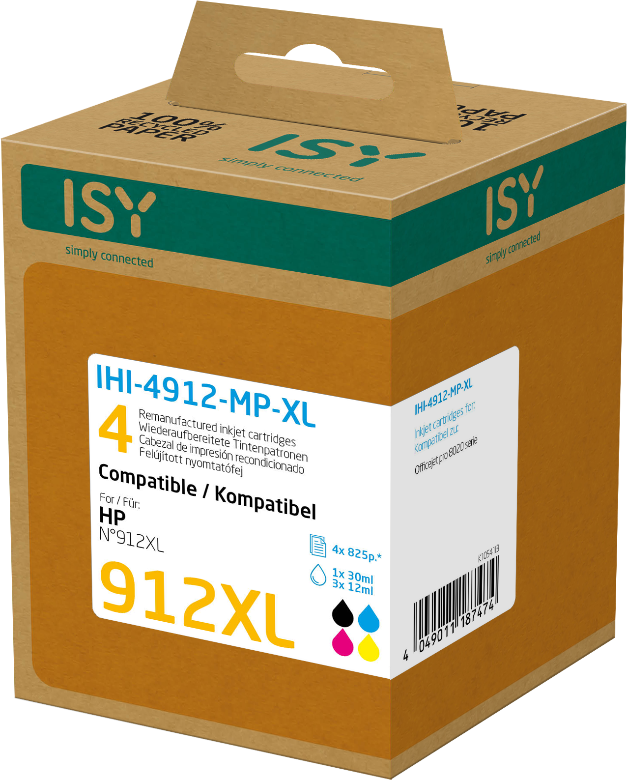 Eine Packung ISY Tintenpatronen, die ein Produkt mit HP-Kompatibilität und Patronendetails zeigt.