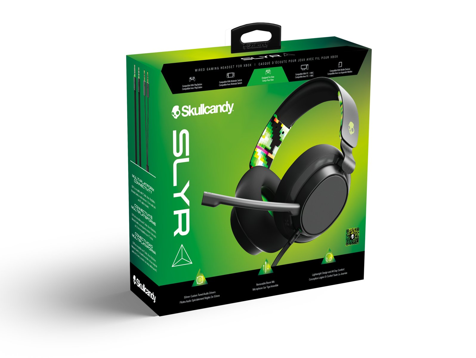 Skullcandy SLYR gaming headset doboz. Zöld színű, fejhallgatóval és mikrofonnal.