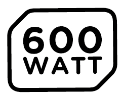 Schwarz-weiß-Grafik: 600 WATT in einem abgerundeten Rechteck.