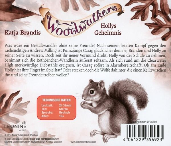 Buchcover mit Eichhörnchen und Text. Titel: Woodwalkers, Hollys Geheimnis.