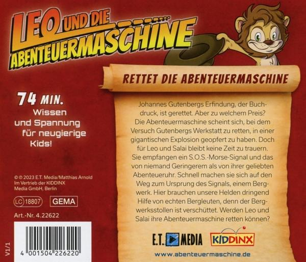 Rückseite eines Kinderbuchs mit Löwen, Text und anderen Details.