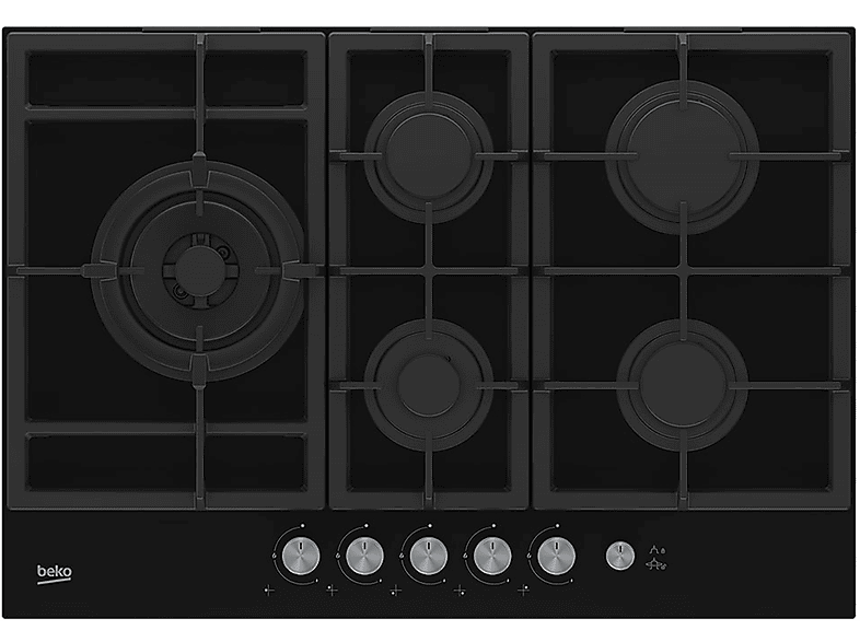BEKO HILL75235S PIANO COTTURA GAS, 5 zone di cottura, dimensioni: L 75 cm, P 52,4 Cristallo Nero