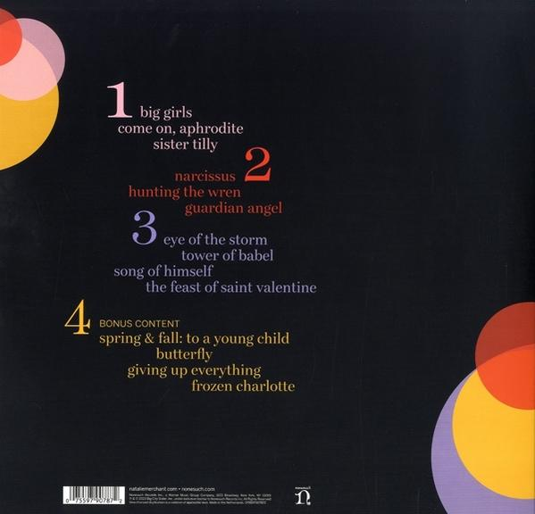 Albumcover: Titelliste mit Titeln und Nummern auf dunklem Hintergrund, mit bunten Kreisen.