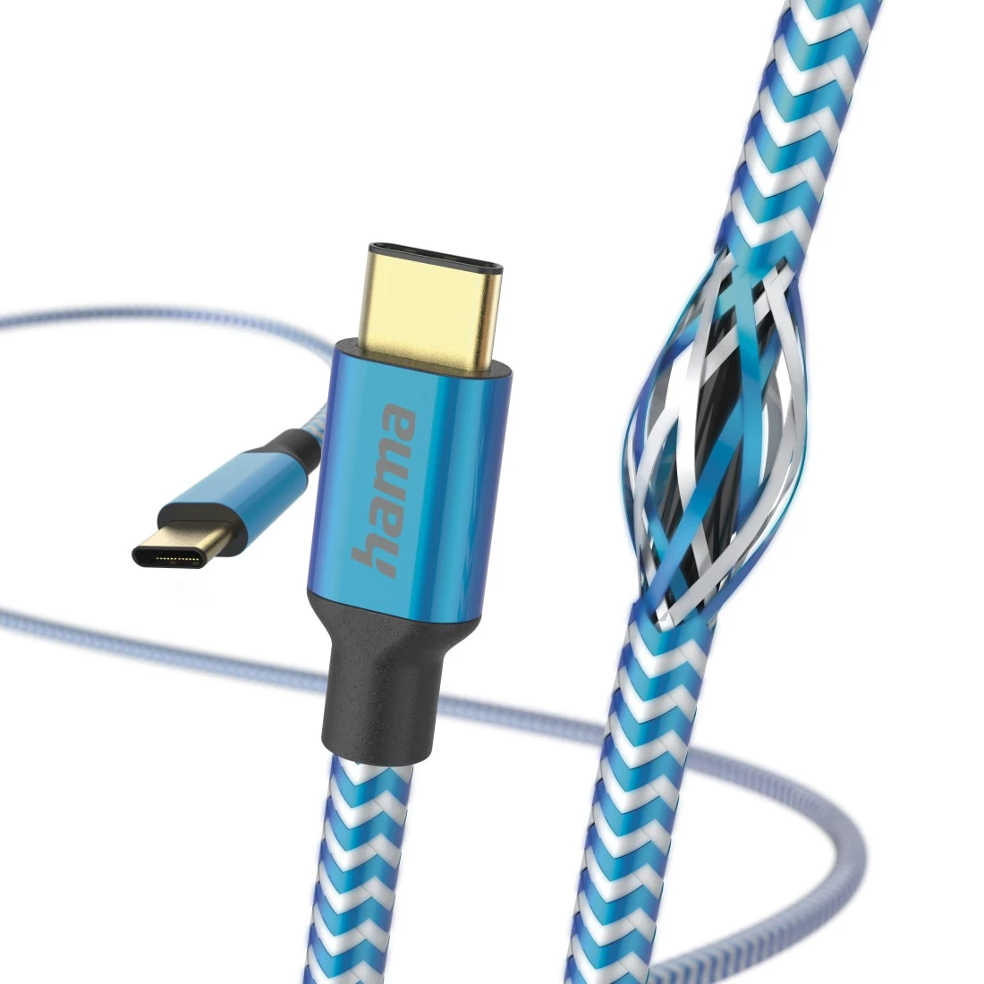 Kék-fehér USB-C kábel Hama csatlakozóval.
