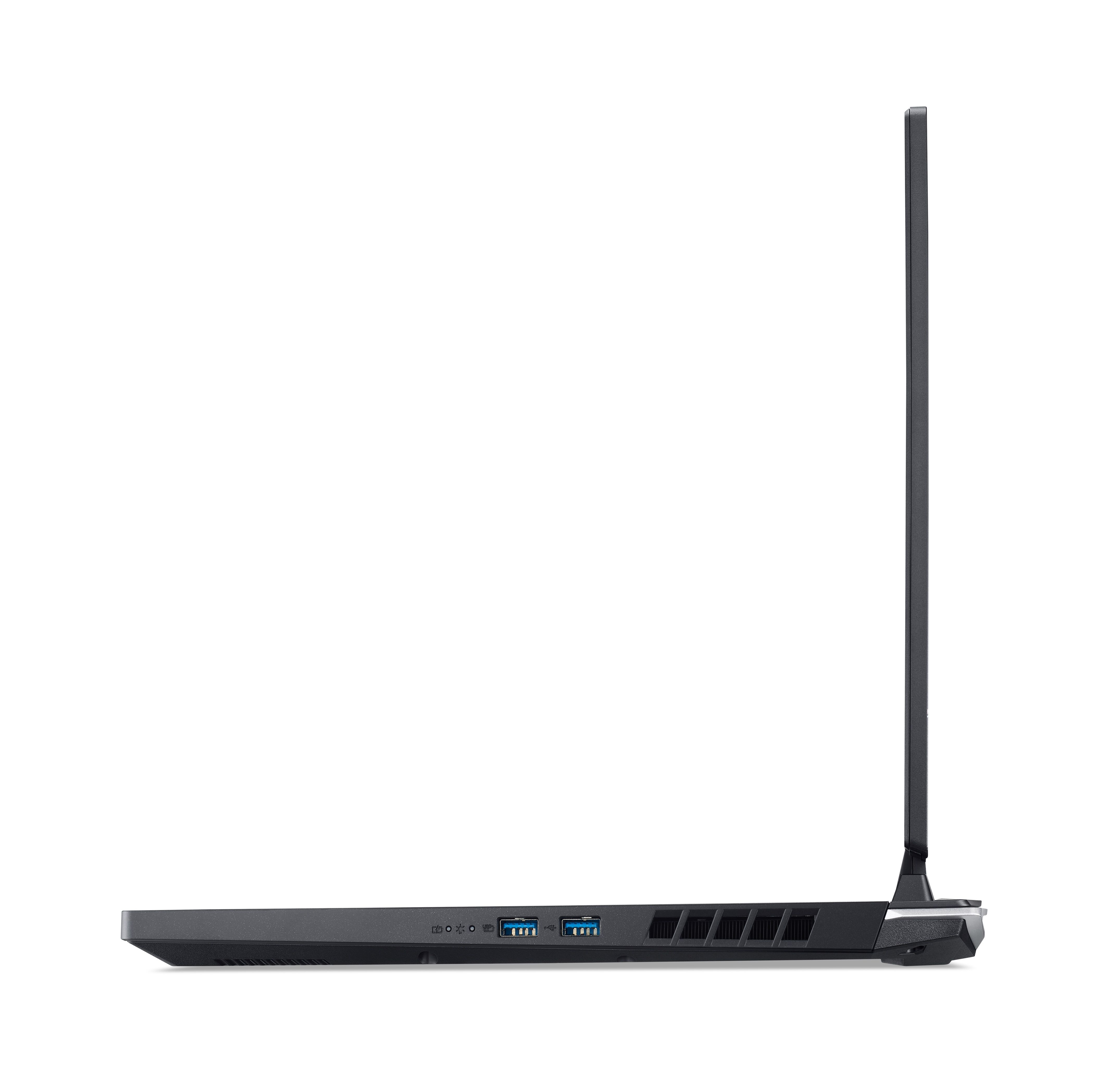 Seitenansicht eines Laptops mit hochgeklapptem Bildschirm.