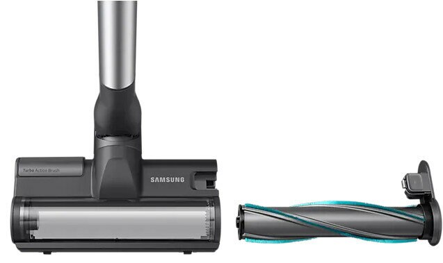 Głowica odkurzacza ze szczotką obrotową i częścią do podłączenia.