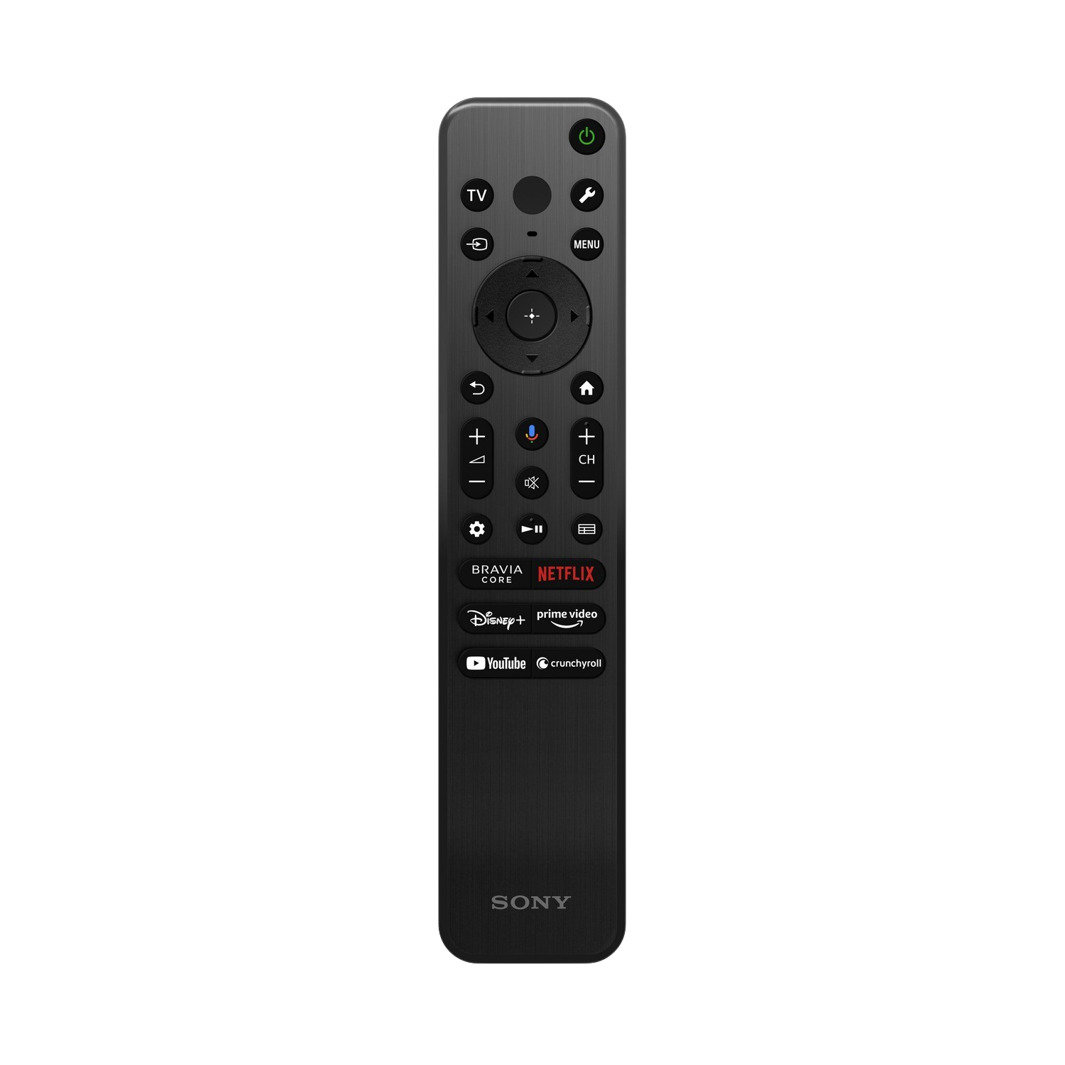 Black Sony remote control with multiple buttons.