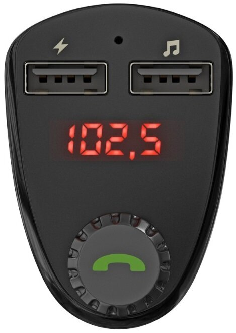 Czarna ładowarka samochodowa z portami USB i czerwonym wyświetlaczem LED.