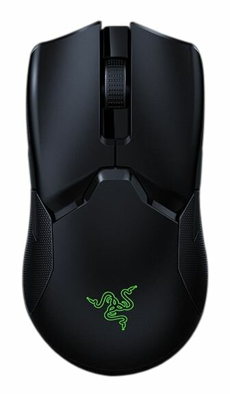 Czarna mysz Razer Viper z zielonym logo, widok z góry.